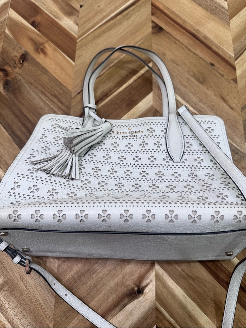 Kate Spade Perforated Leather Tote in white
